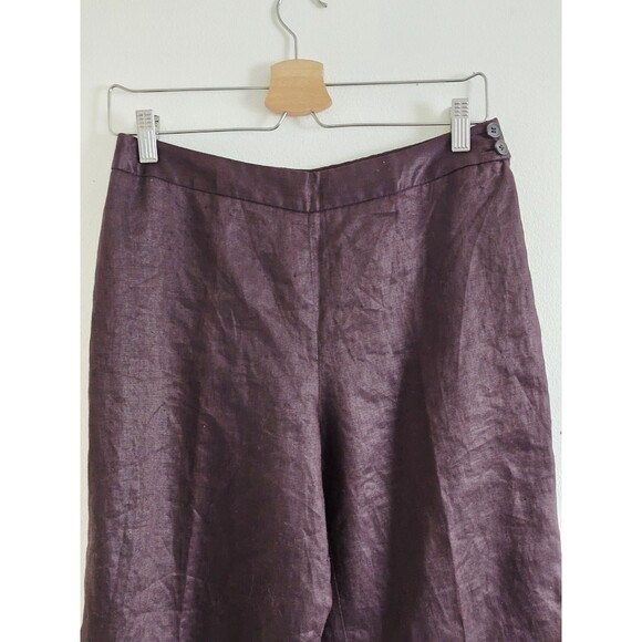 Brown Linen Wide Leg Pants High Mid Waist Summer Casual Natural S - Picture 2 of 7